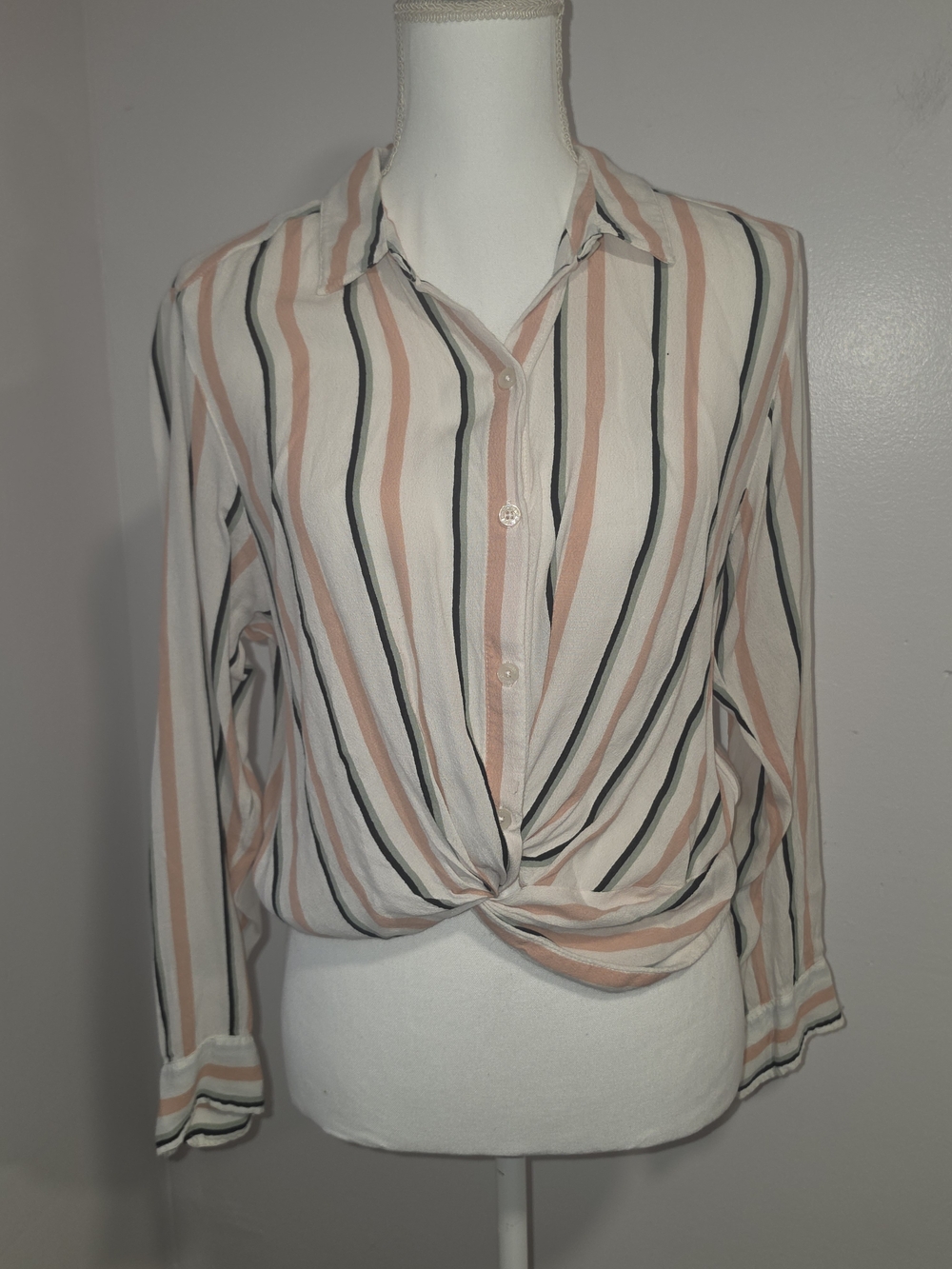 Abercrombie & Fitch Peach-White-Mint Striped Twist-Front Blouse Women's Size Med